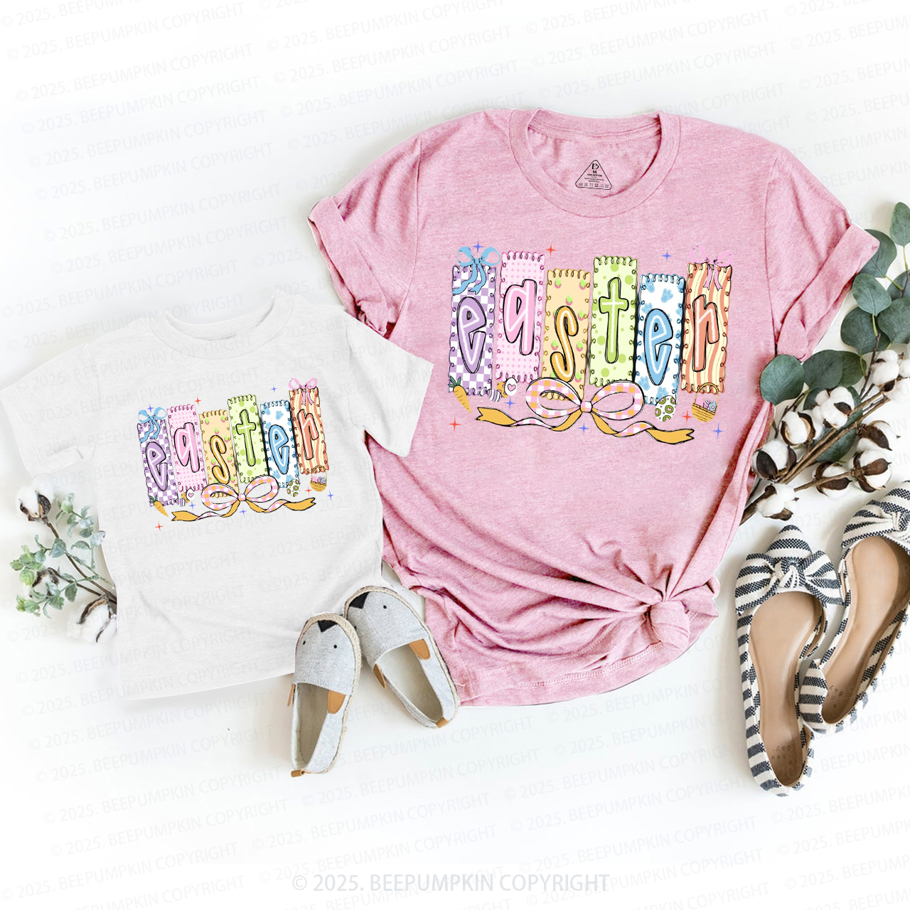 Cute Pastel Preppy Coquette Easter Mom&Me Matching Tees