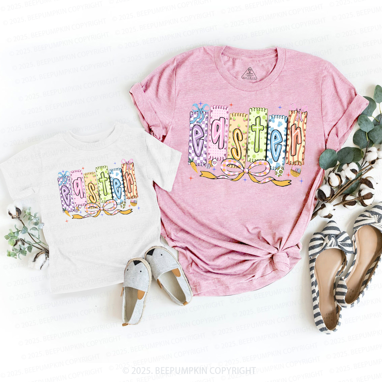 Cute Pastel Preppy Coquette Easter Mom&Me Matching Tees