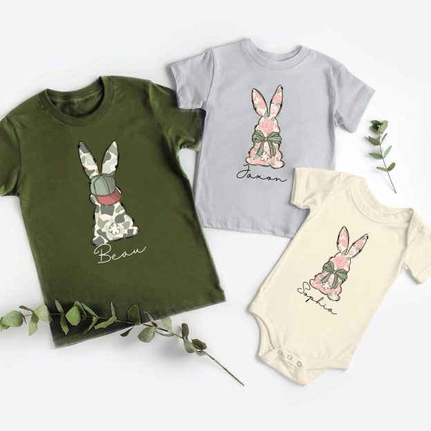 Personalized Floral Easter Bunny Matching Tees For Siblings