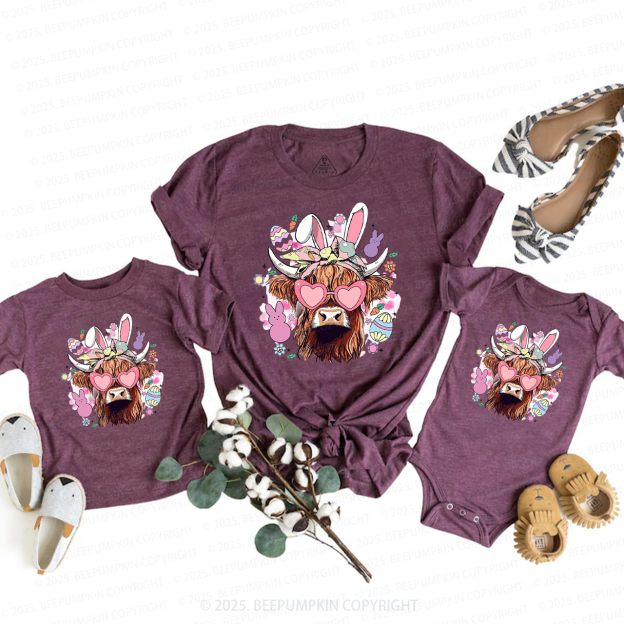 Easter Cute Highland Cow Mom&Me Matching Tees