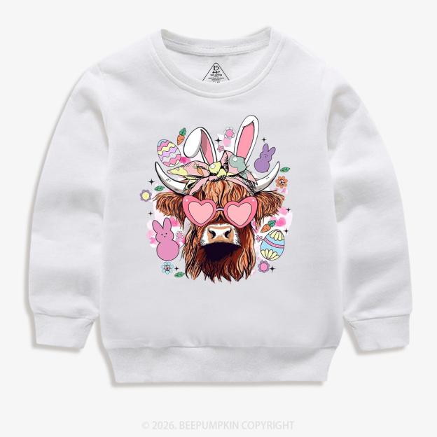 Easter Cute Highland Cow Kid's Sweatshirt