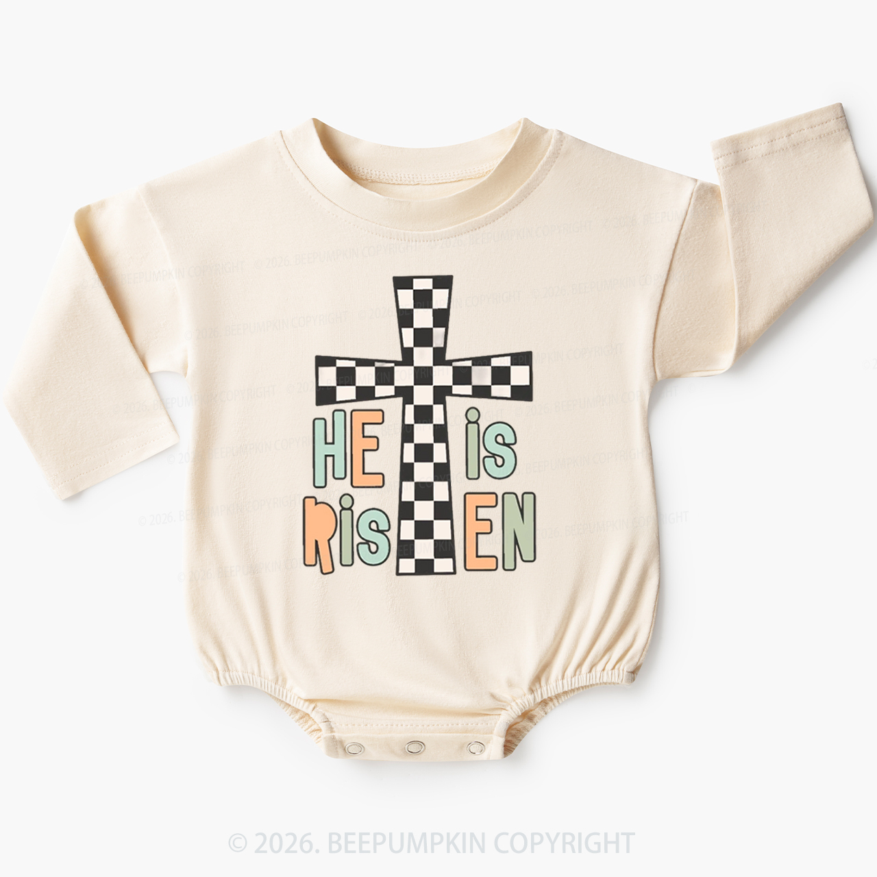 He Is Risen Easter Trendy Christian Baby Bubble Romper