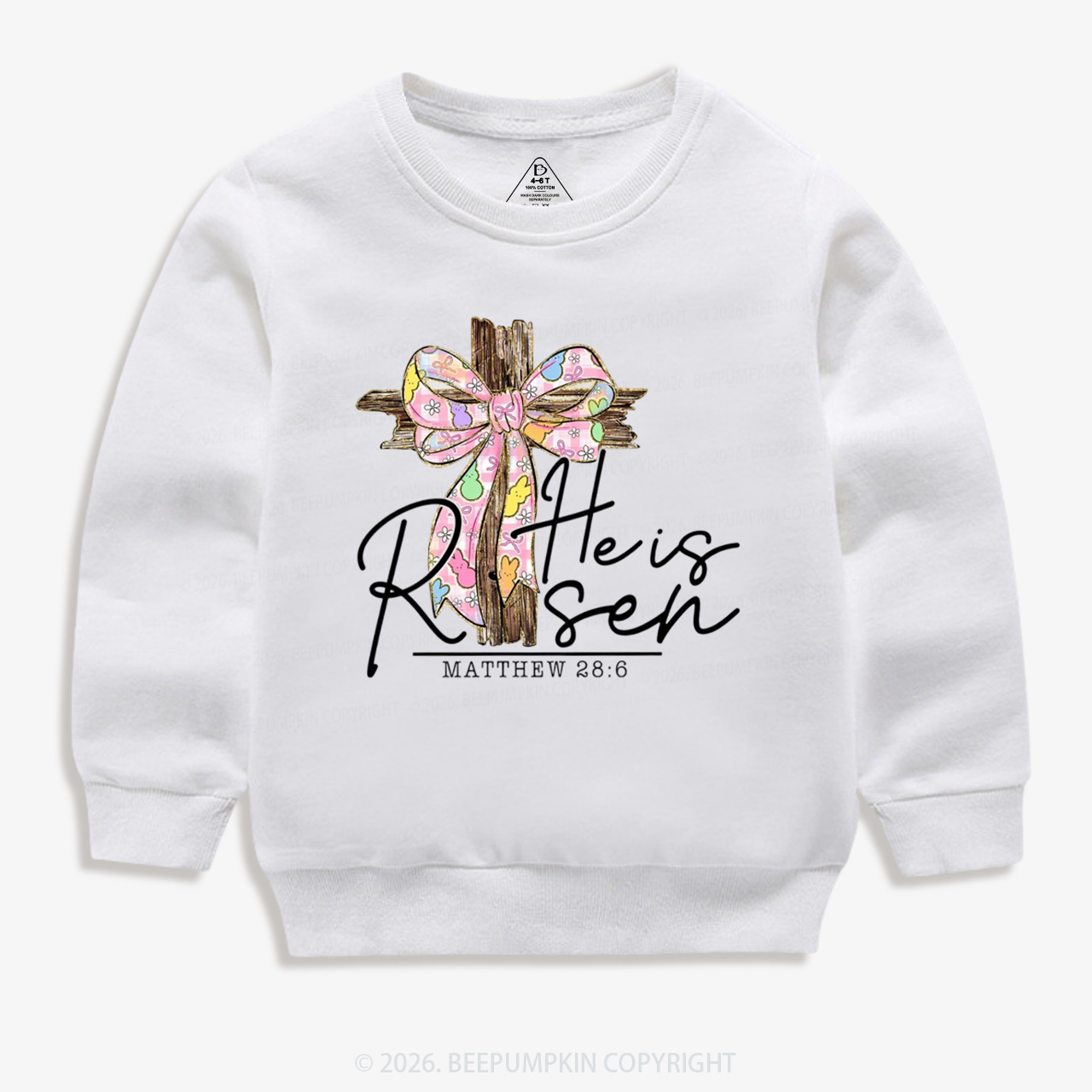 He Is Risen Easter Coquette Bow Kid's Sweatshirt