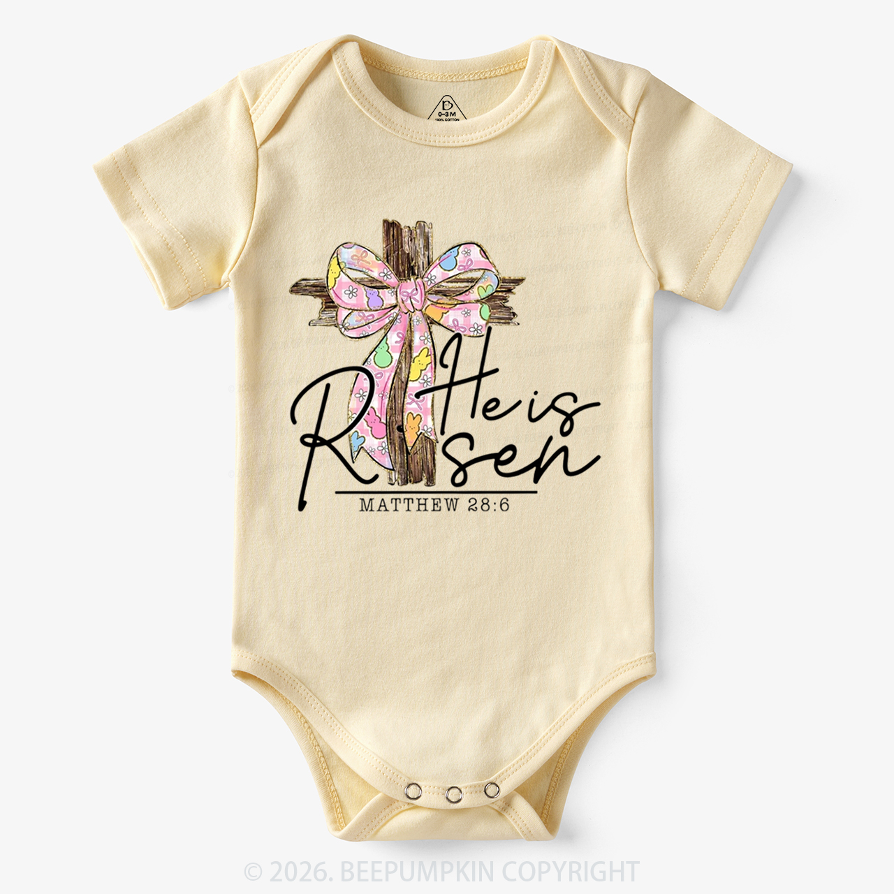 He Is Risen Easter Coquette Bow Bodysuit