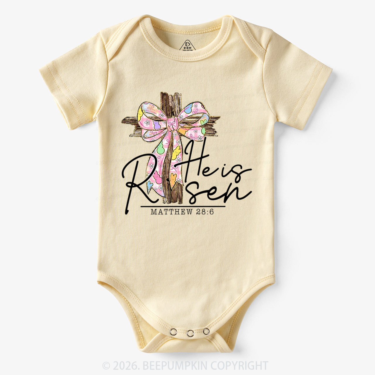 He Is Risen Easter Coquette Bow Bodysuit