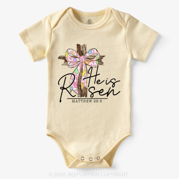 He Is Risen Easter Coquette Bow Bodysuit