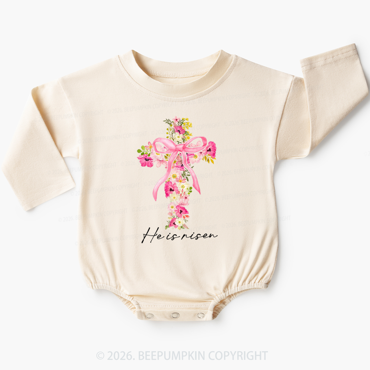 He Is Risen Easter Floral Baby Bubble Romper