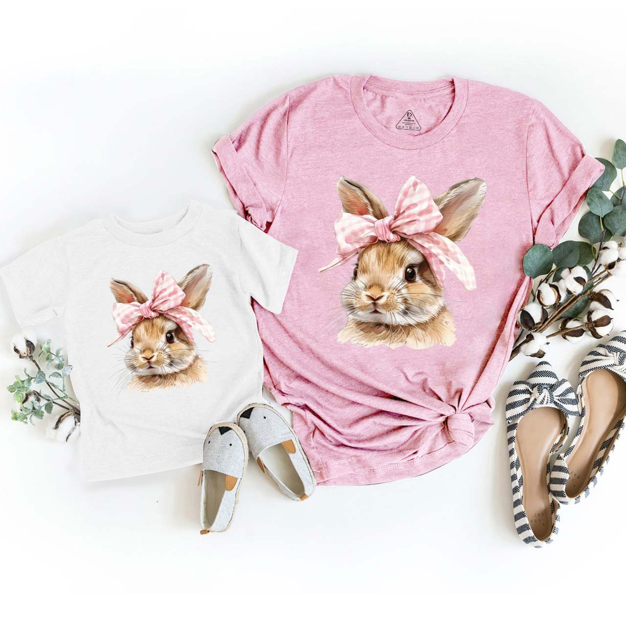 Cute Bunny with Bow Easter Mom&Me Matching Tees