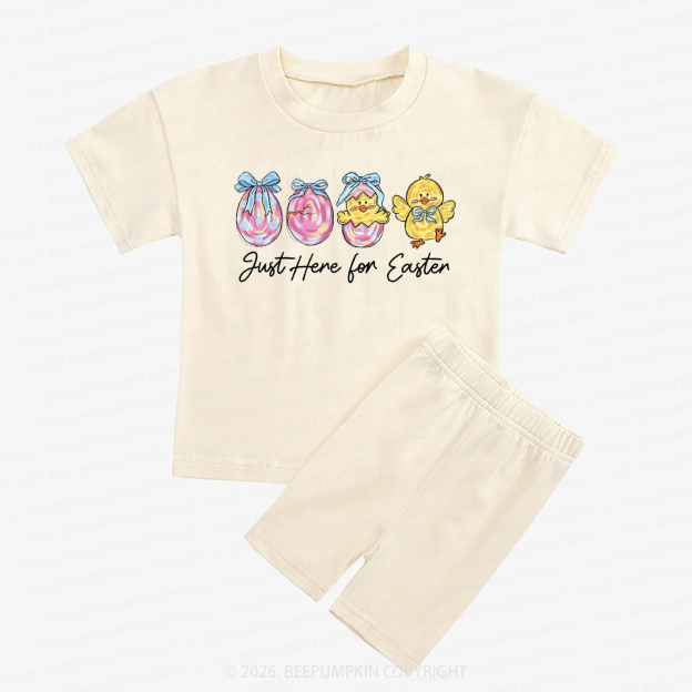 Just Here For Easter Pastel Eggs Coquette Kids Biker Shorts&Tee