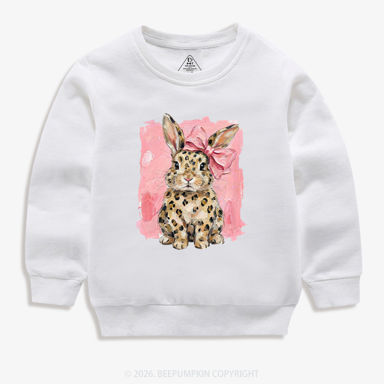 Oil Paint Leopard & Pink Bow Coquette Bunny Kid's Sweatshirt