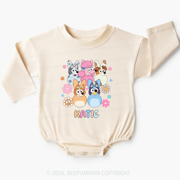 Personalized Cartoon Dog Easter Baby Bubble Romper