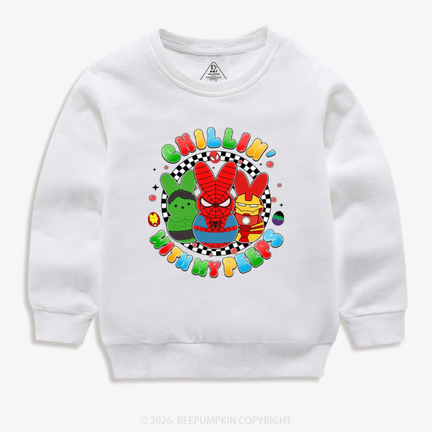 Cartoon Chillin With My Bunny Easter Kid's Sweatshirt