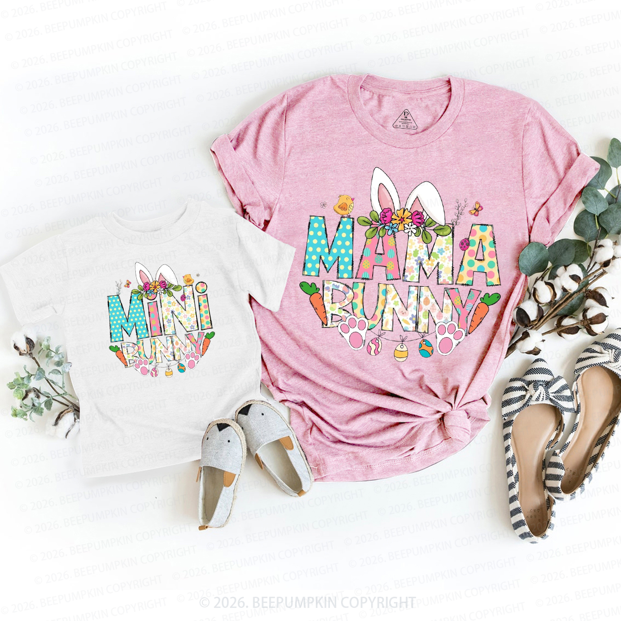 Easter Mama Mini Floral Spring Bunny Mom&Me Matching T-Shirts