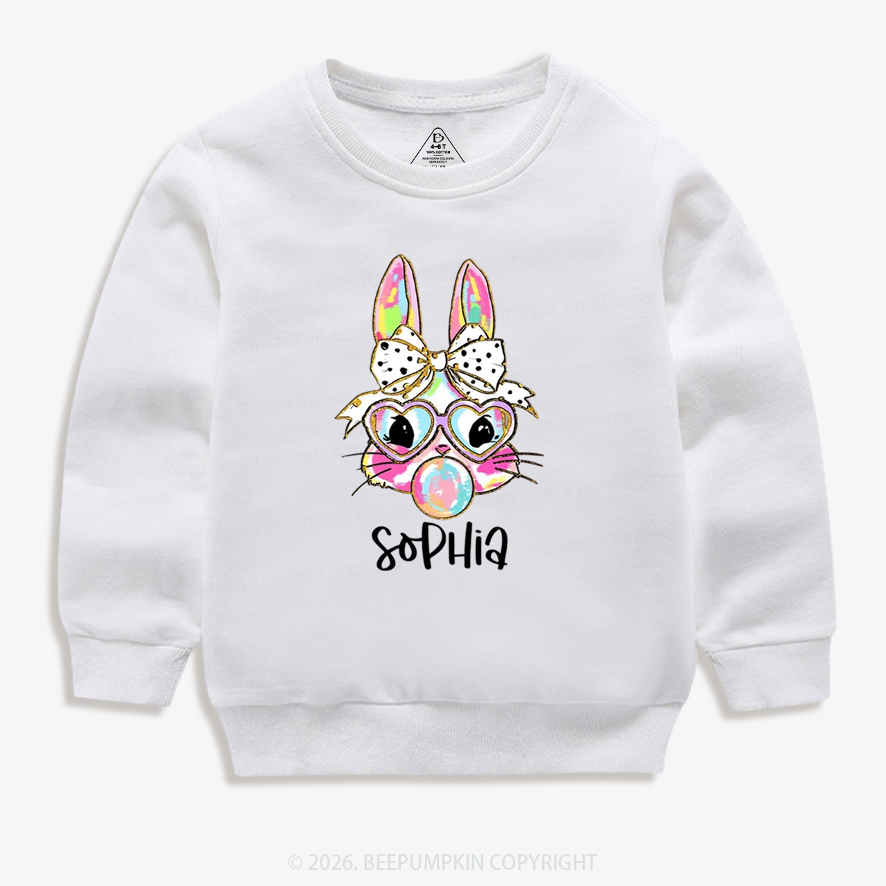 Personalized Kid Name Easter Bunny Coquette Bow Kid's Sweatshirt