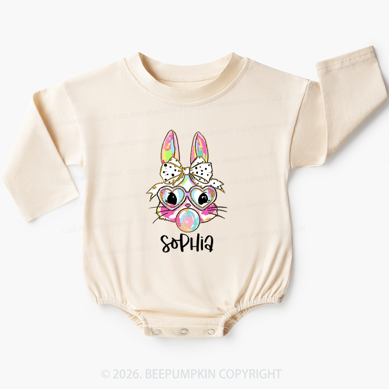 Personalized Kid Name Easter Bunny Coquette Bow Baby Bubble Romper