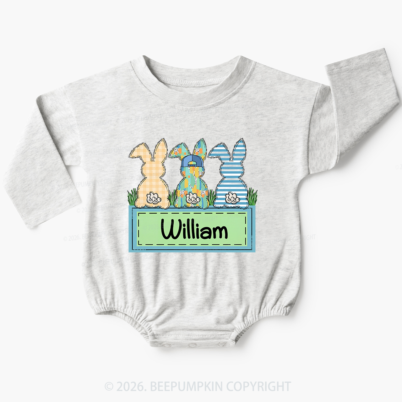 Personalized Name Retro Happy Easter Baby Bubble Romper