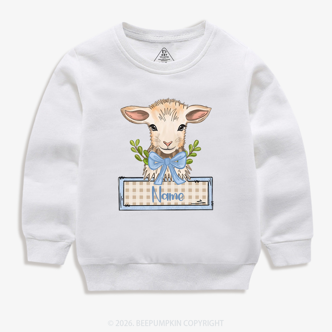 Personalized Baby Lamb With Bow Kid's Sweatshirt