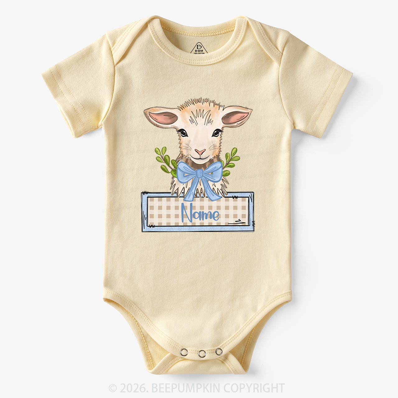 Personalized Baby Lamb With Bow Bodysuit