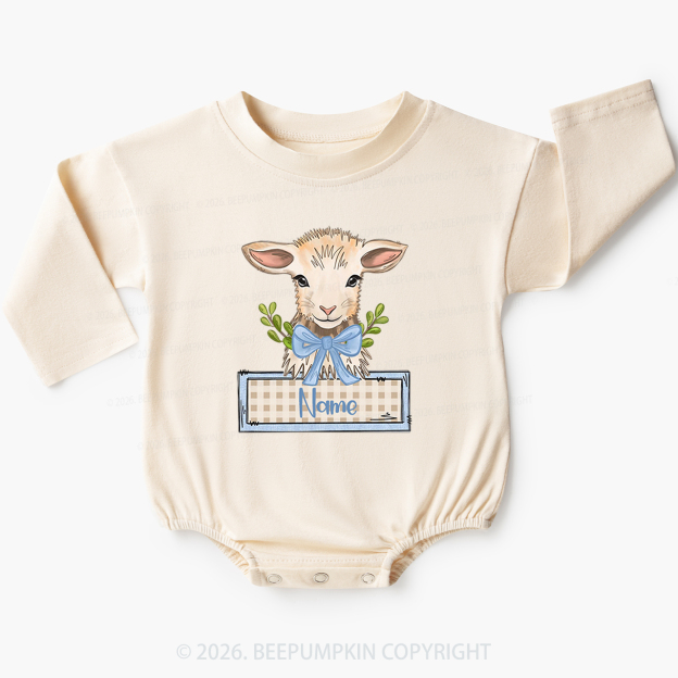 Personalized Baby Lamb With Bow Baby Bubble Romper
