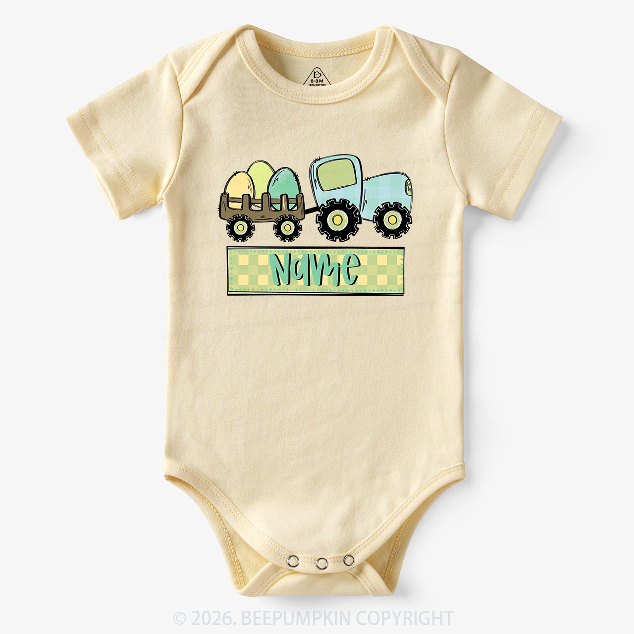 Personalized Name Easter Tractor Bodysuit