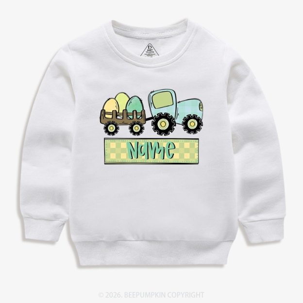 Personalized Name Easter Tractor Kid's Sweatshirt