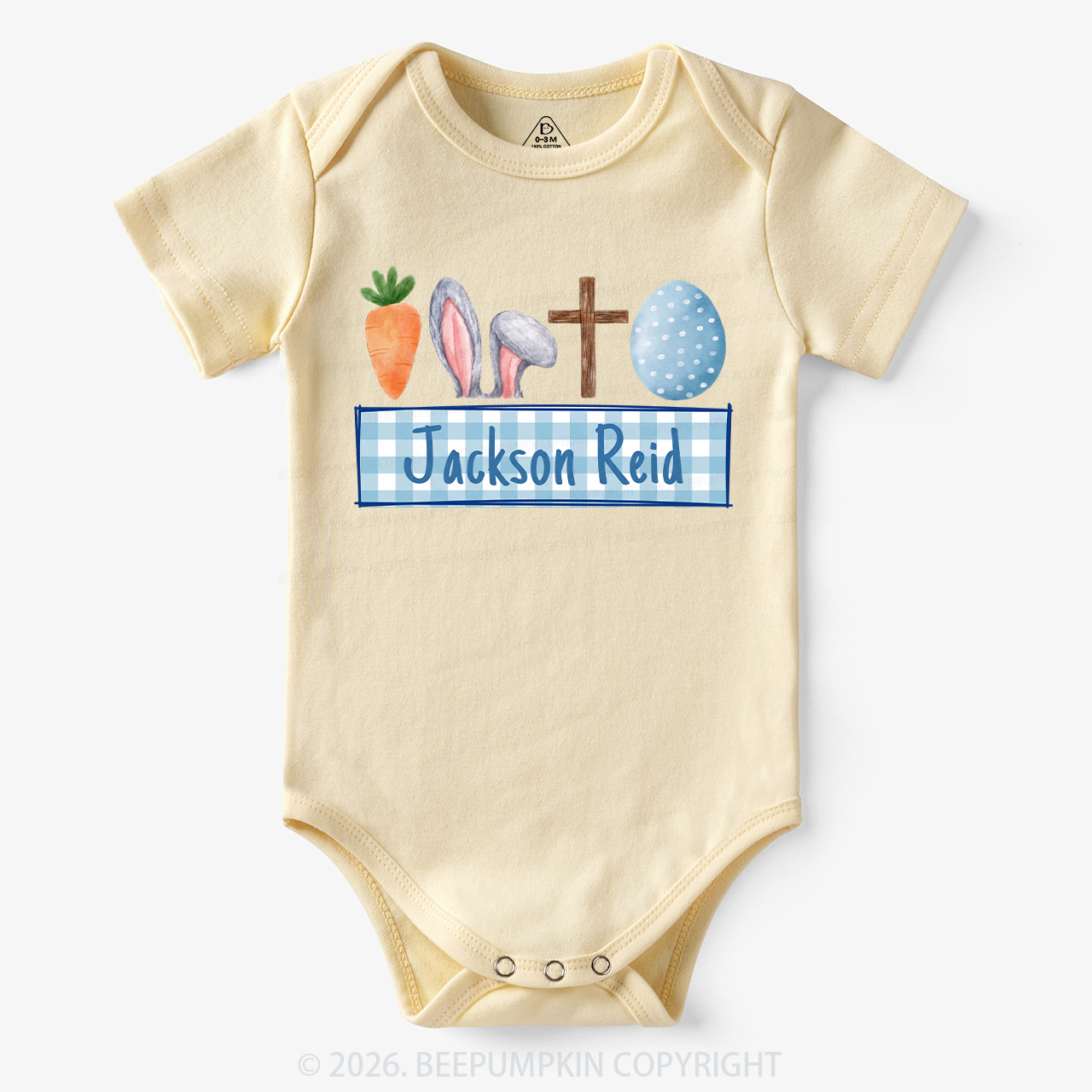 Personalized Watercolor Easter Bunny Name Bodysuit