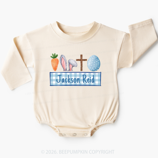 Personalized Watercolor Easter Bunny Name Baby Bubble Romper