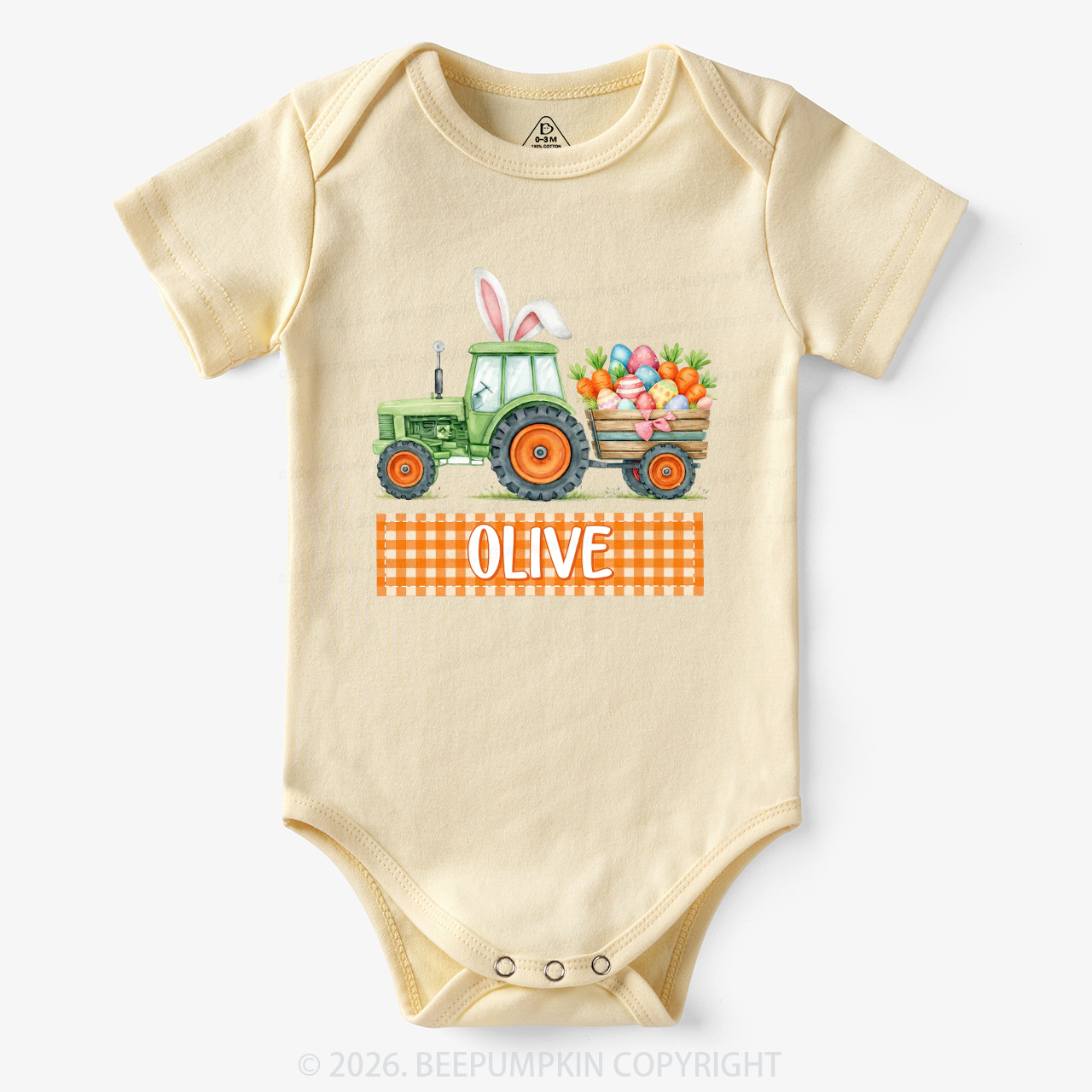 Personalized Name Easter Tractor Farm Bodysuit