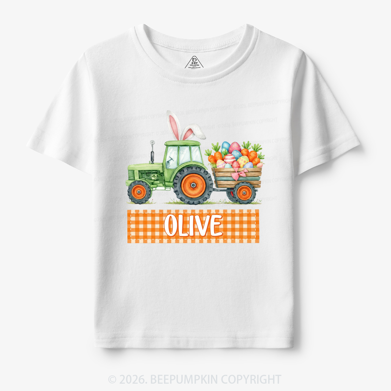 Personalized Name Easter Tractor Farm Toddler&Kid's Tees