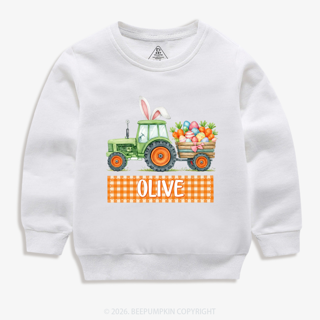 Personalized Name Easter Tractor Farm Kid's Sweatshirt