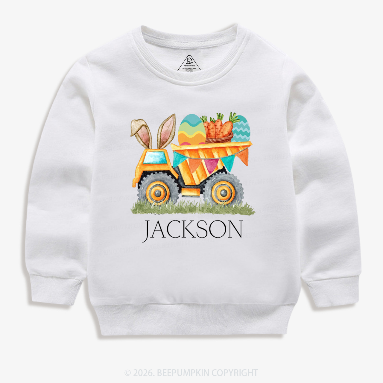 Personalized Name Easter Dump Truck Kid's Sweatshirt