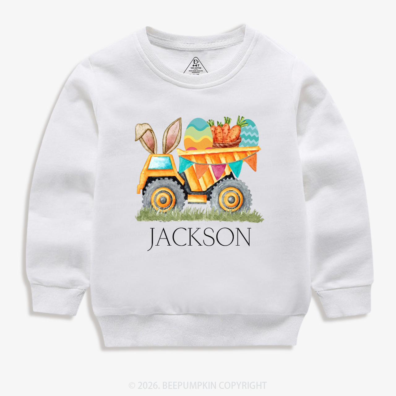 Personalized Name Easter Dump Truck Kid's Sweatshirt