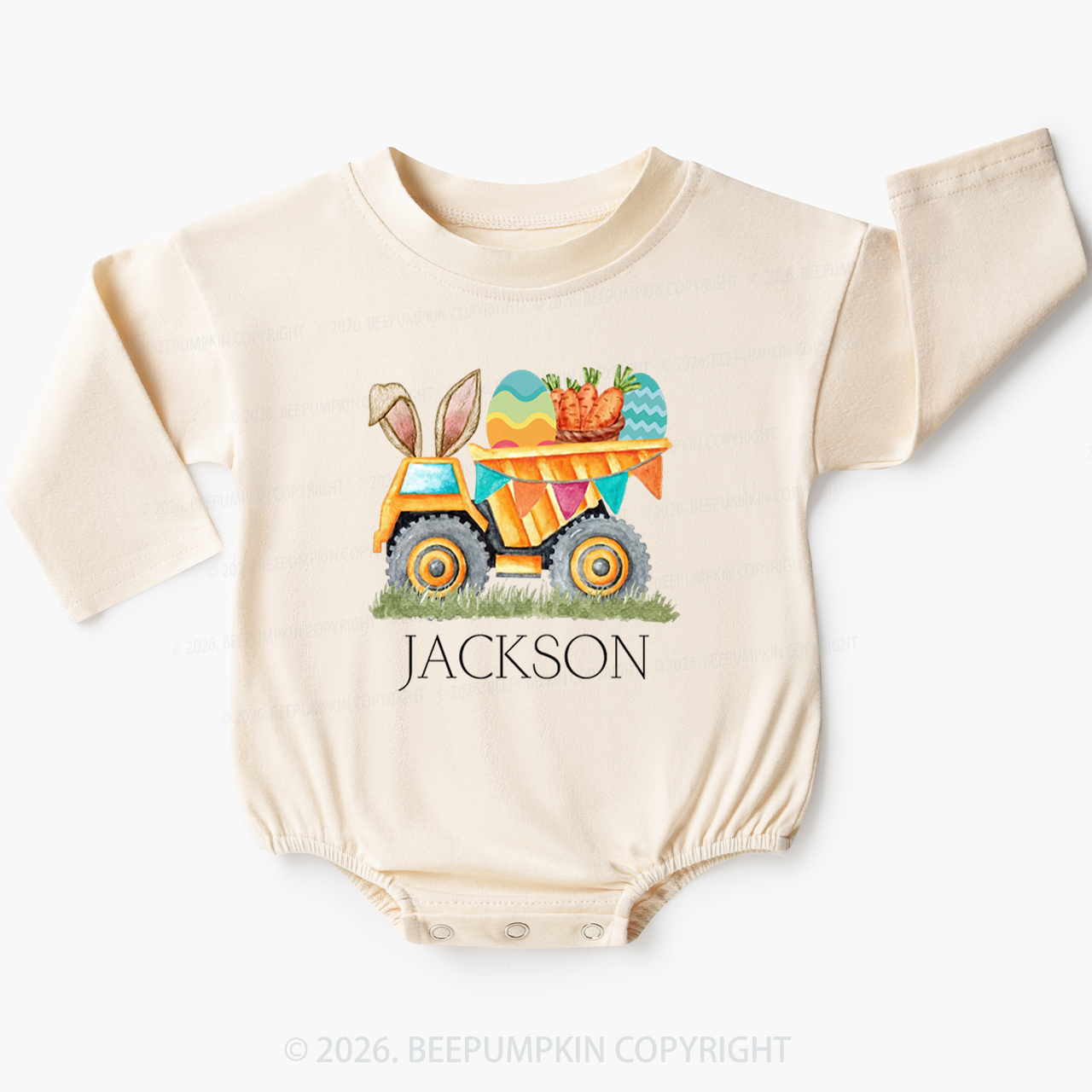 Personalized Name Easter Dump Truck Baby Bubble Romper