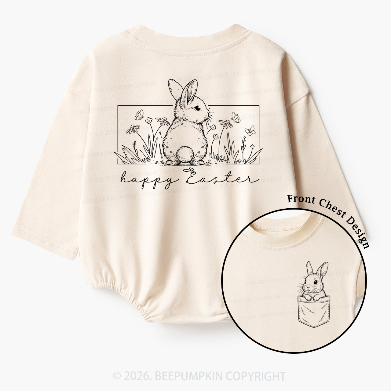 Happy Easter Spring Flowers Baby Bubble Romper