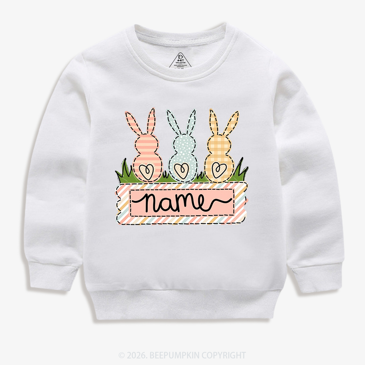 Personalized Name Easter Bunny Trio Girl Kid's Sweatshirt