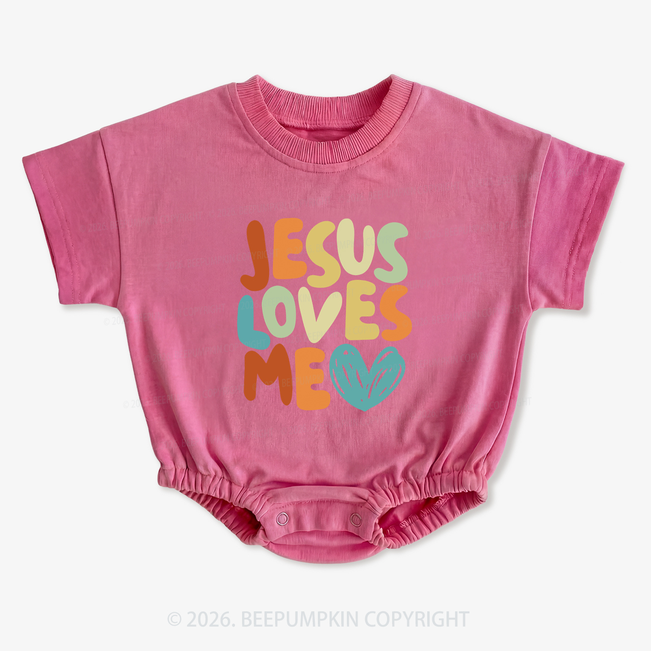 Jesus Loves Me Christian Short Sleeve Baby Bubble Romper