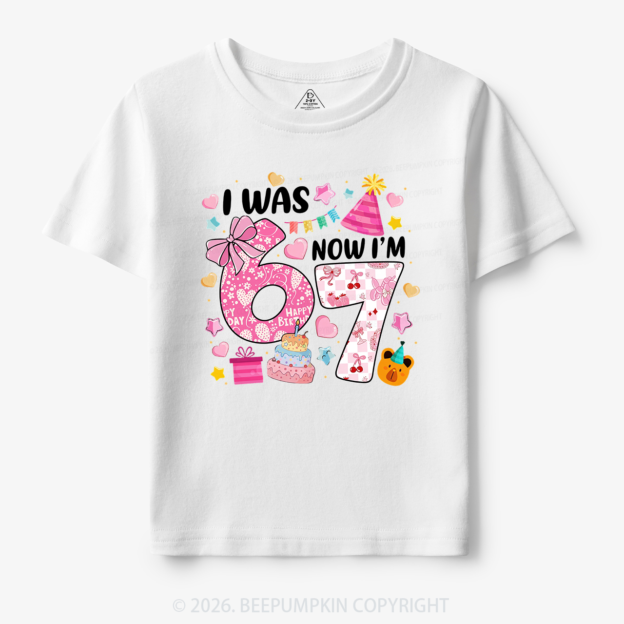 I Was 6 Now I'm 7 Birthday Coquette Bow Toddler&Kid's Tees