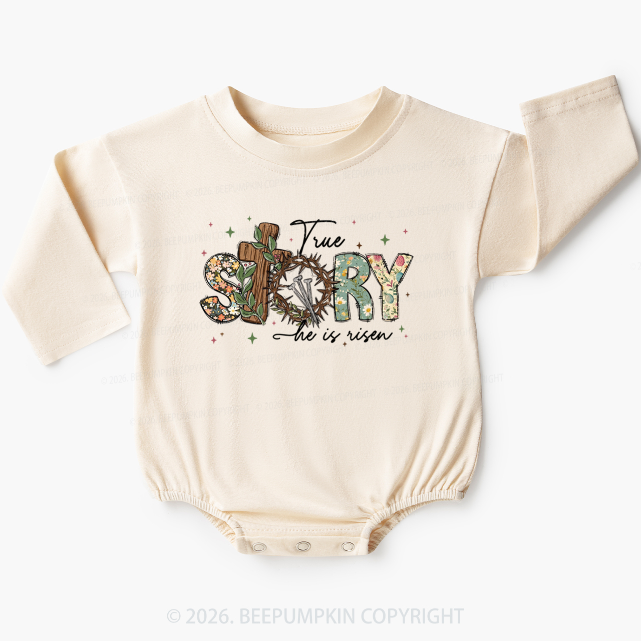 True Story He Is Risen Retro Easter Baby Bubble Romper