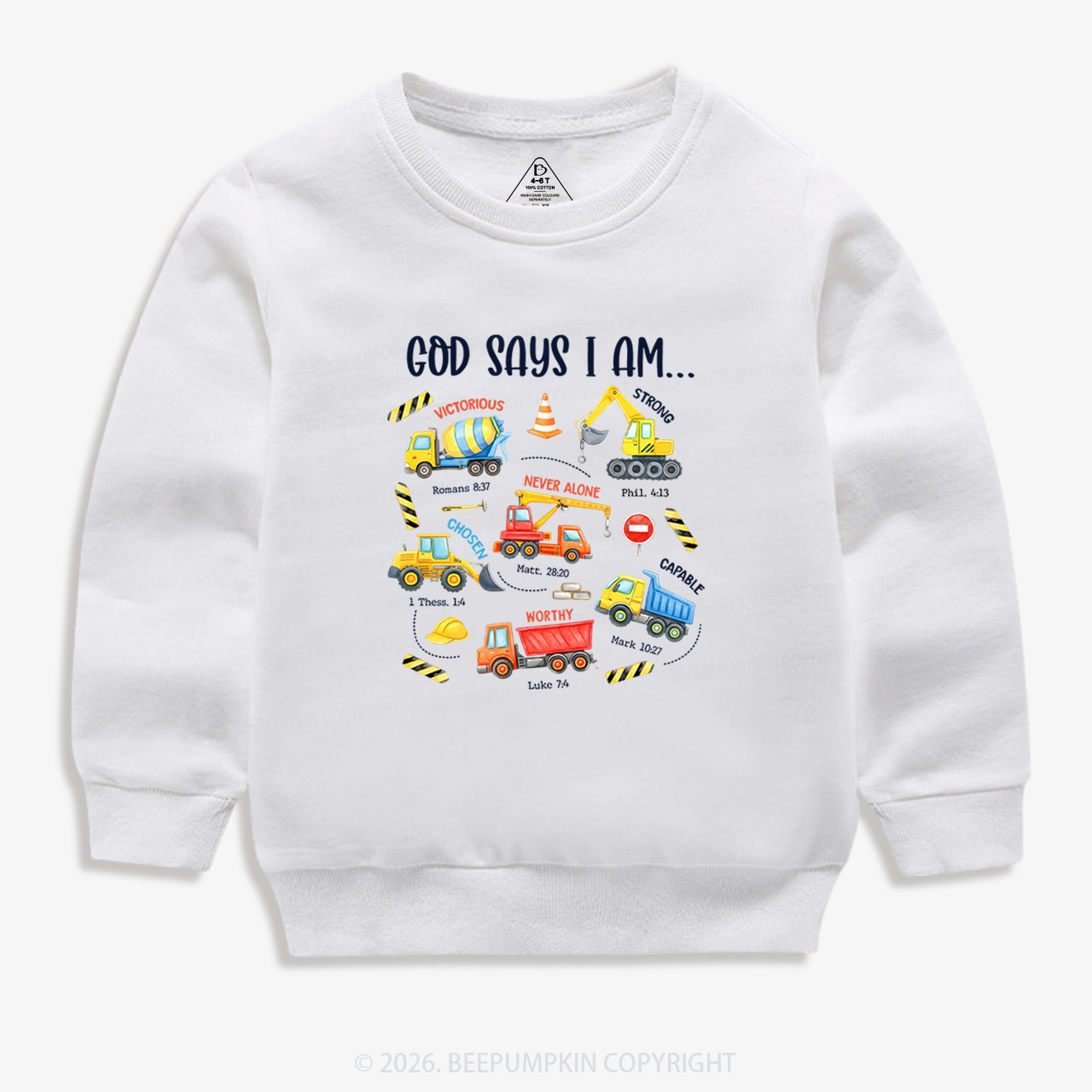 God Says I Am Construction Kid's Sweatshirt