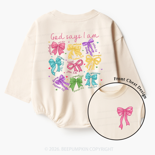 God Says I am Coquette Pink Bows Baby Bubble Romper