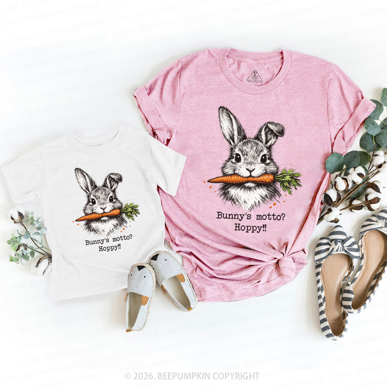 Funny Bunny Hoppy Motto Family Matching T-Shirts