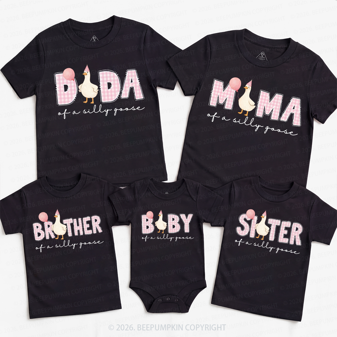 Pink Silly Goose 1st Birthday Family Matching T-Shirts