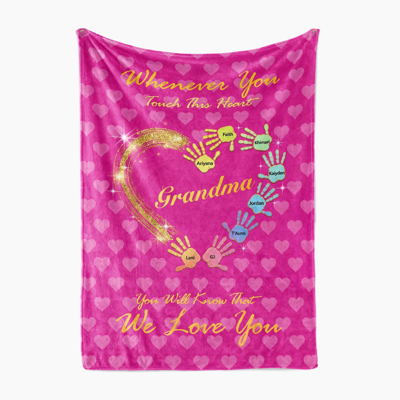 Personalized Gradient Handprints Love Heart Fleece Blanket