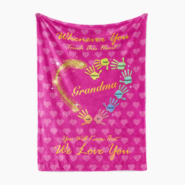 Personalized Gradient Handprints Love Heart Fleece Blanket