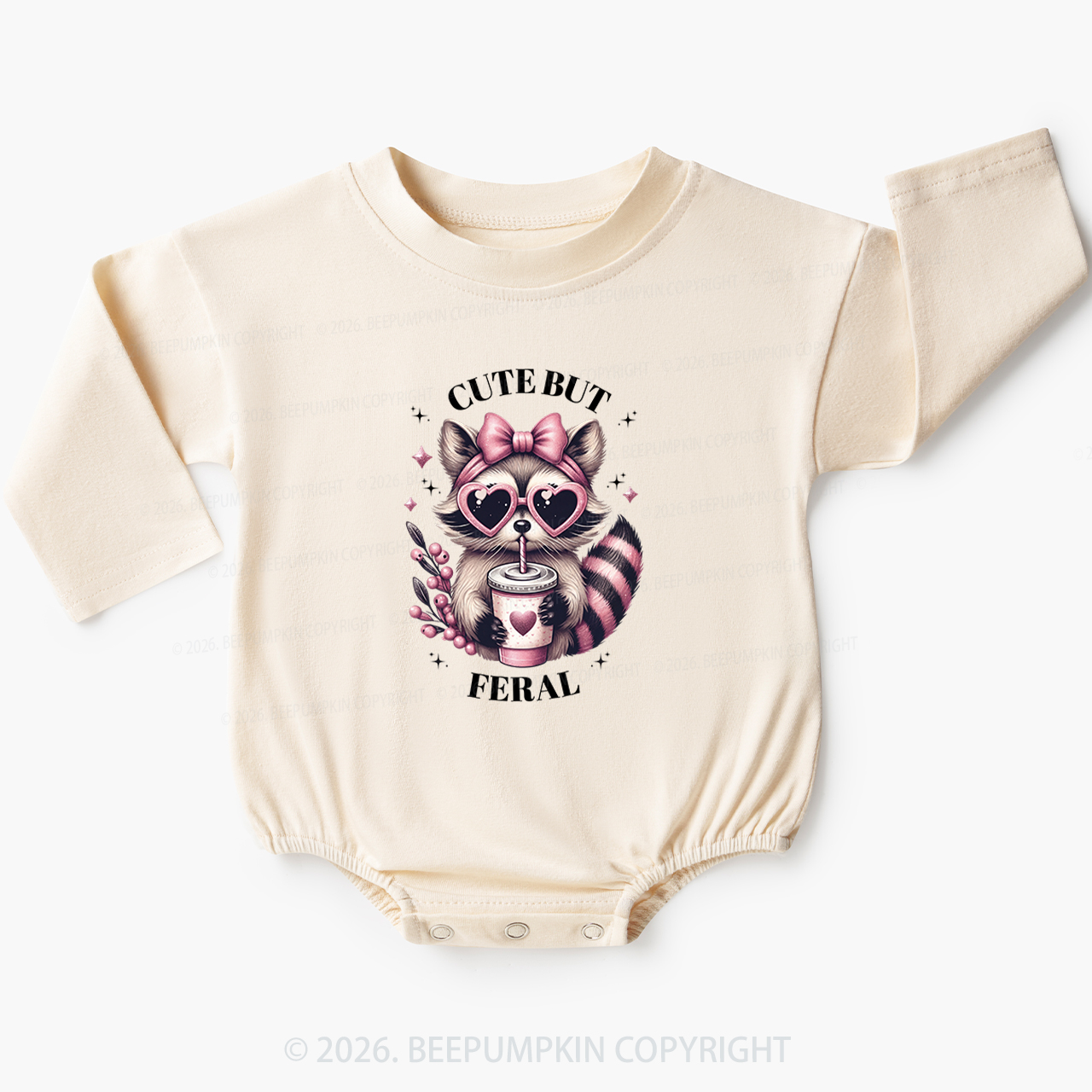 Cute But Feral Funny Raccoon Baby Bubble Romper