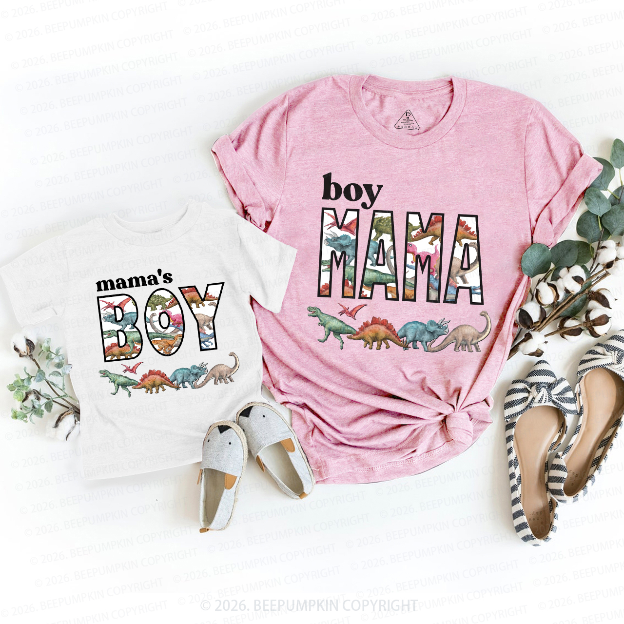 Dinosaur Mama & Boy Mom&Me Matching T-Shirts