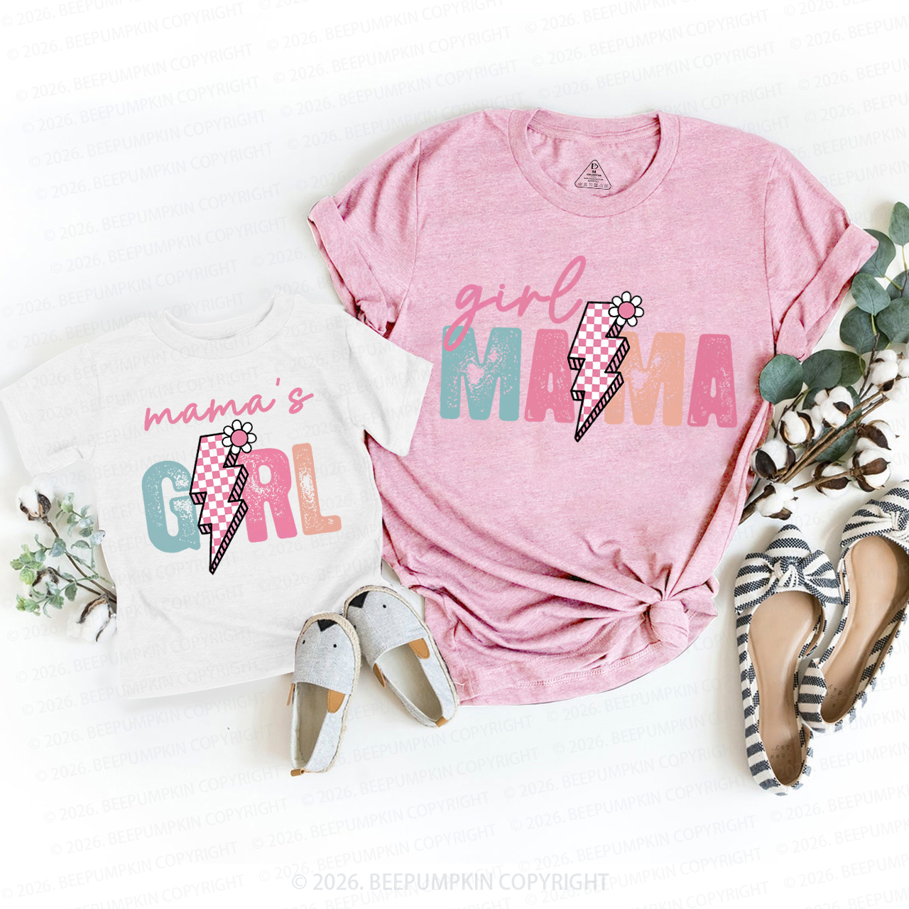 Girl Mama Mama's Girl Pink Lightning Mom&Me Matching T-Shirts