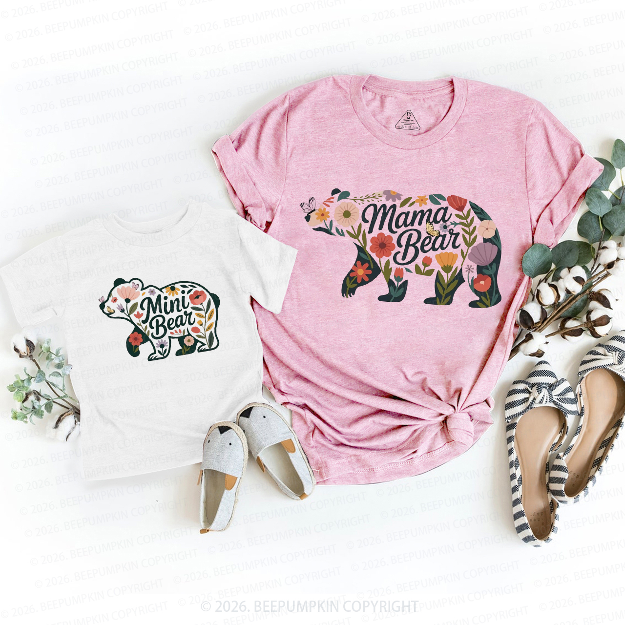 Mama Bear Mini Bear Floral Mom&Me Matching T-Shirts