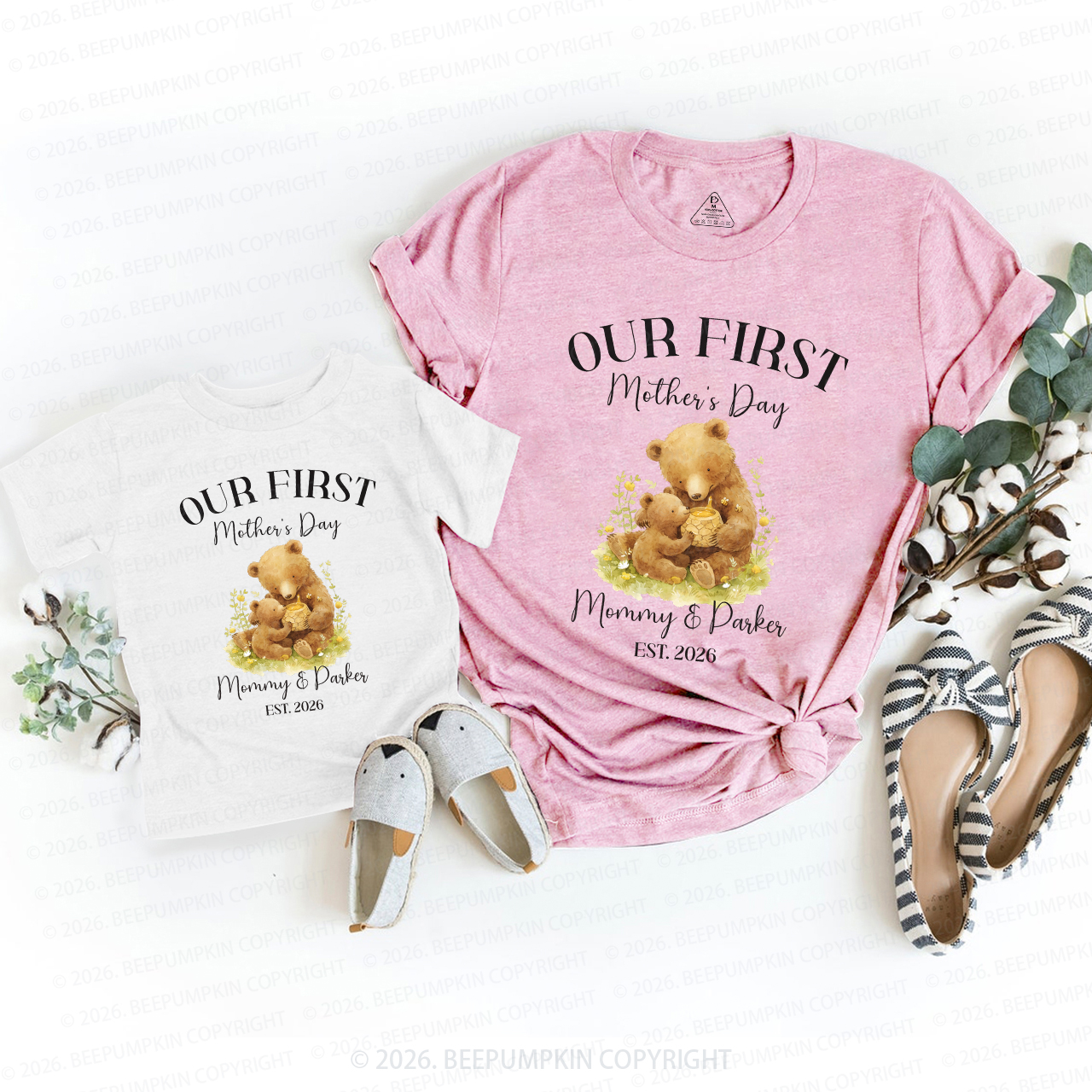 Personalized First Mother's Day Little Bear Mom&Me Matching T-Shirts