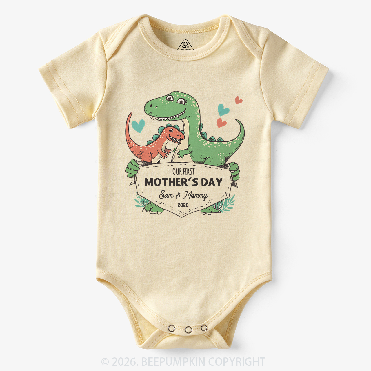 Personalized Our First Mother's Day Cute Dinosaur Bodysuit